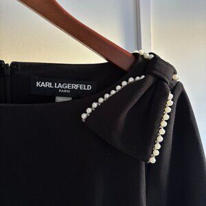 Classy Short Black Karl Lagerfeld Dress with Pearl Detailing and 3/4 Sleeves